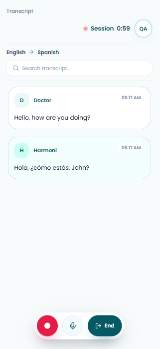Harmoni transcript on mobile
