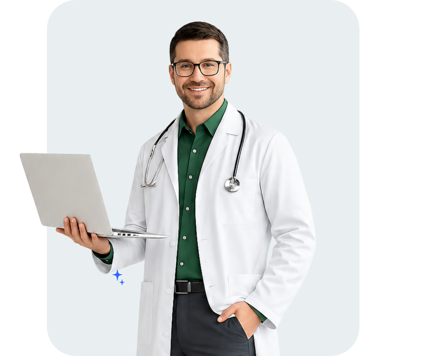 Clinician reviewing the Harmoni dashboard on a laptop